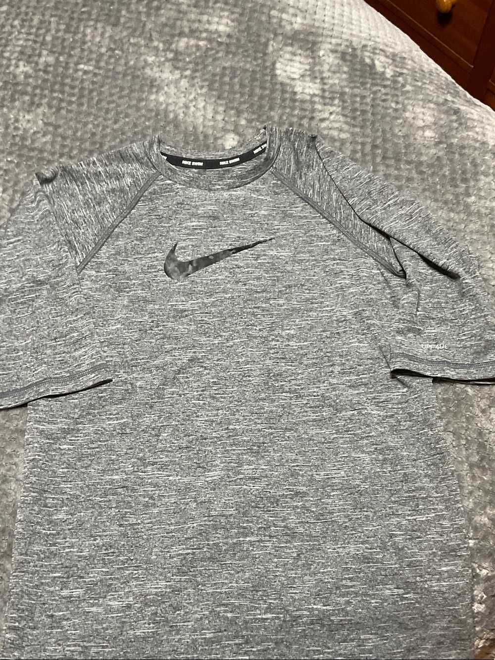 Nike Gray Heather Dri-FIT Short Sleeve Shirt with Black Swoosh
